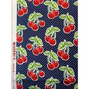 Fabric OOP Waverly Inspirations Retro Cherries Polka Dot Navy Cotton 36" X 44" W